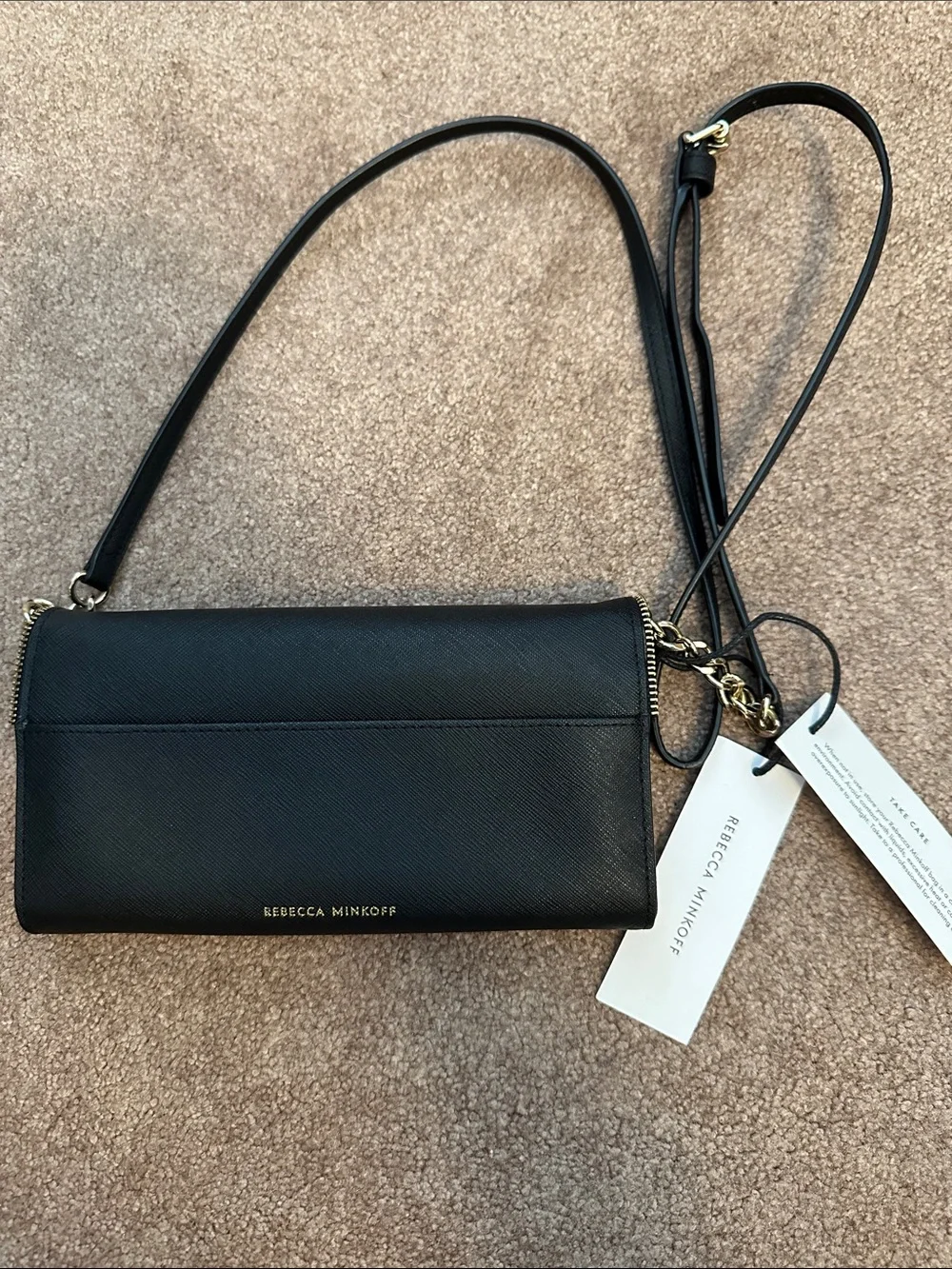 Rebecca Minkoff Black Envelope Crossbody with Gold Chain - Picture 8 of 12